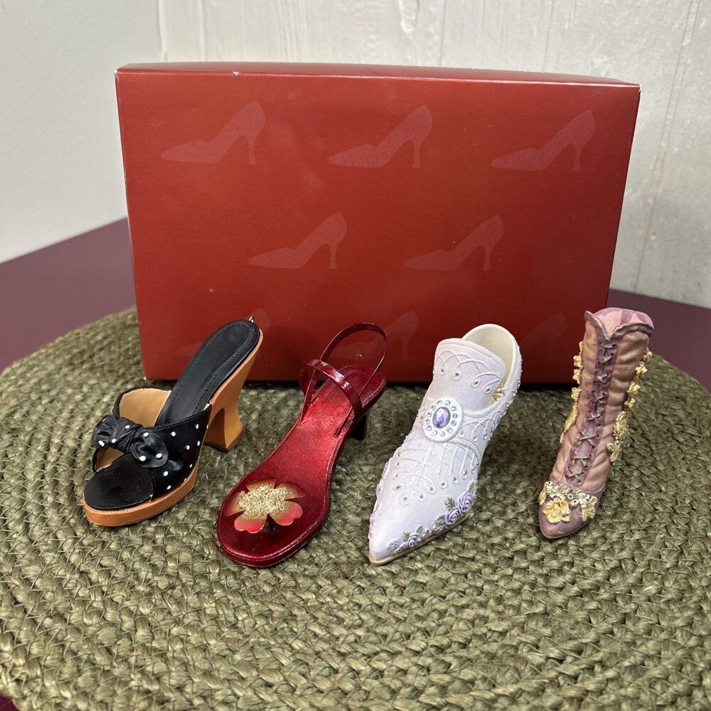 Ladies Boots N Fur Shoe Christmas Ornaments Resin JC Penney Lot of 4 With Box